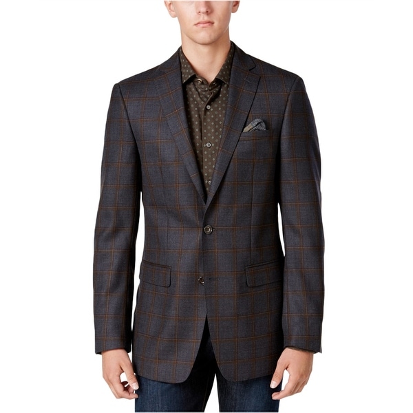 Shop Tallia Mens Windowpane Two Button Blazer Jacket, Grey ...