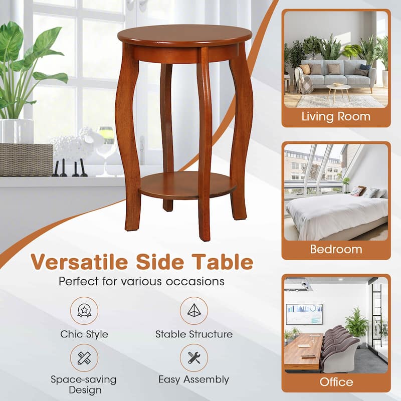 Gymax 2-Tier Round End Table Narrow Sofa Side Nightstand w/ Storage