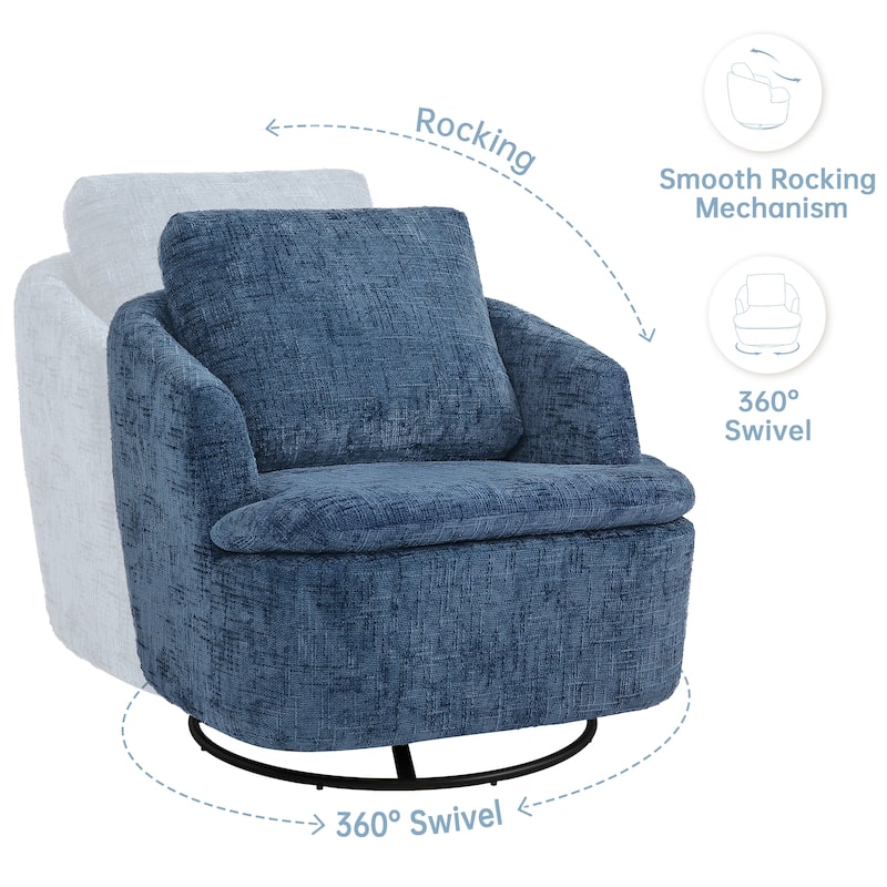 360°Swivel Accent Chair, Swivel Barrel Chair, Modern Chenille Round Accent Chairs With Armrests And Rotating Base
