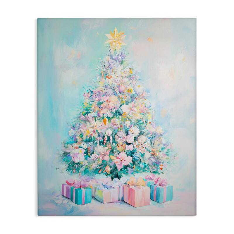 Stupell Pastel Christmas Tree on Blue Canvas Wall Art Design By Arlington Prints - 36 x 48