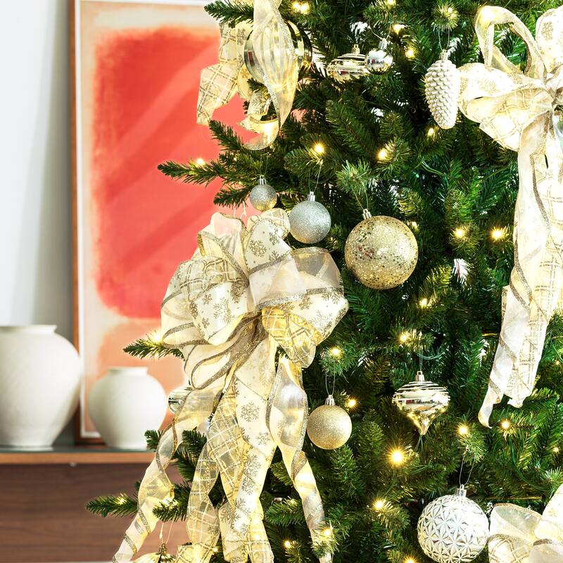 Glitzhome 7.5ft Pre-Lit Green Slim Fir Christmas Tree with 400 LED Lights