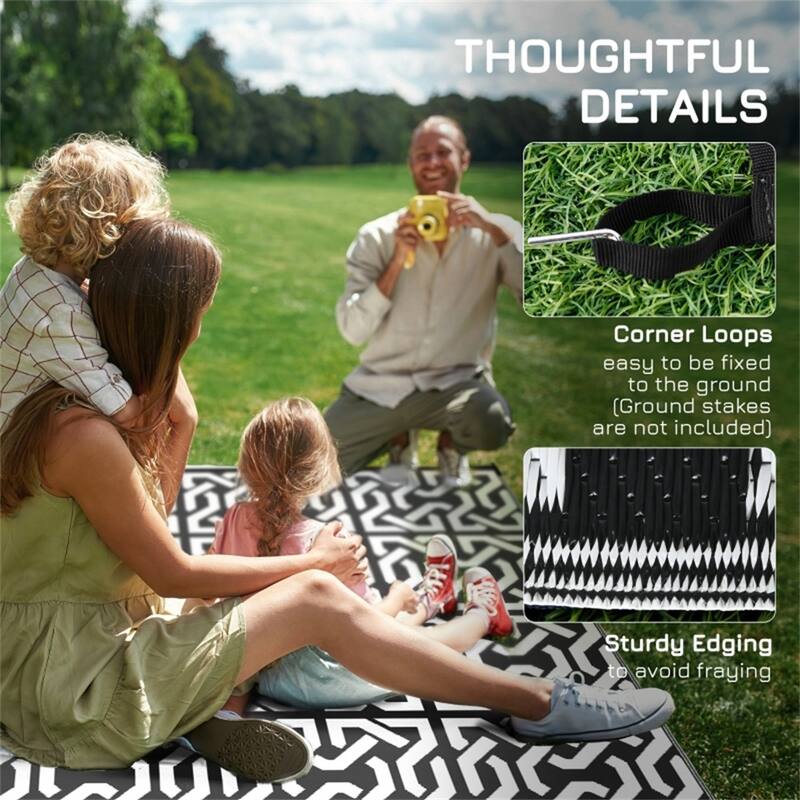 Waterproof Reversible Outdoor Rug with Carry Bag Foldable Picnic Blanket for Camping, RV Trips, Beach - 95.75" W x 120" L