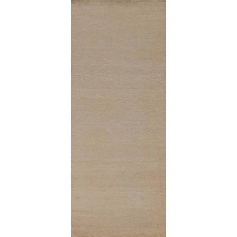 Hand Knotted Oriental 100% Wool Carpet Modern Solid Beige & Ivories Gabbeh Runner Rug - 8' 2'' X 2' 7''