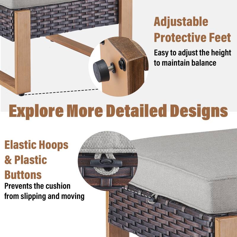 Gymojoy 2 Wicker Ottomans w/Removable Cushions