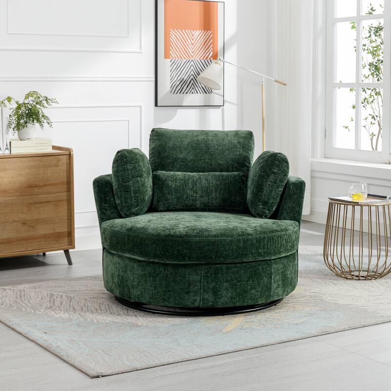 Swivel Accent Barrel Chair and Half Swivel Sofa With 3 Pillows 360 Degree Swivel Round Sofa