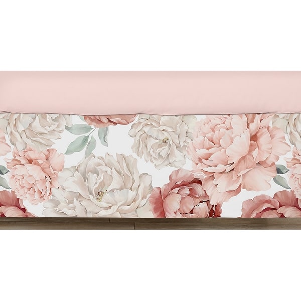 slide 2 of 2, Boho Shabby Chic Floral Girl Crib Bed Skirt Ivory Bohemian Vintage Garden Watercolor Flower Nature Elegant Pastel Dusty Rose