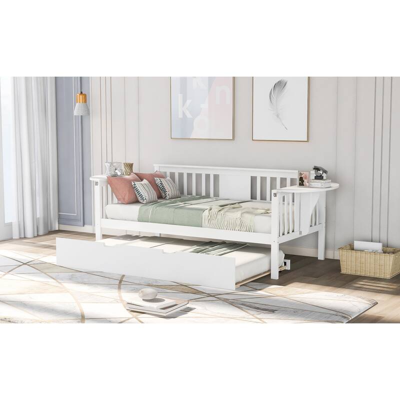 Twin Pine Daybed with Trundle & Foldable Shelves
