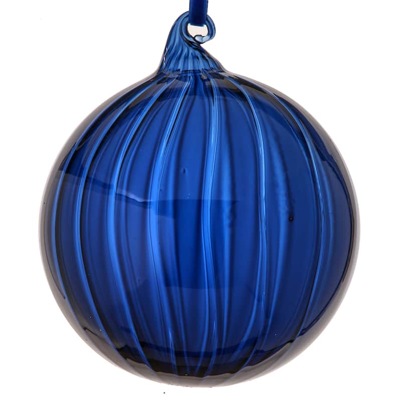5" Glass Clear Stripe Ball Ornament Set of 4