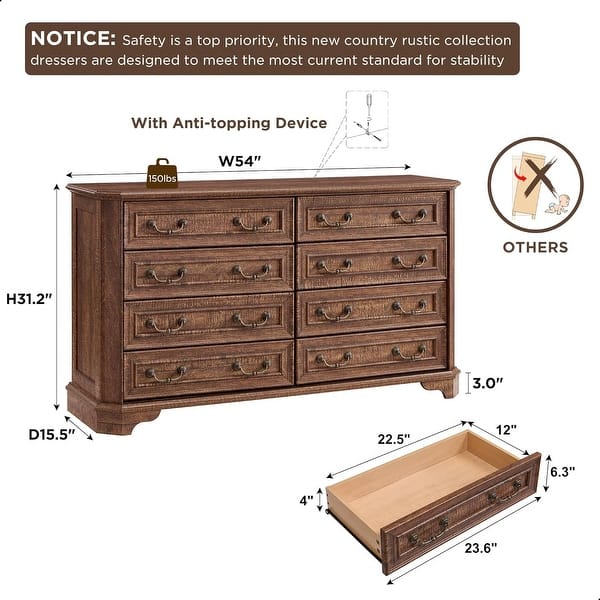 dimension image slide 2 of 19, Farmhouse Drawers Dresser, Wood Chest of Drawers, Dressers Organizer