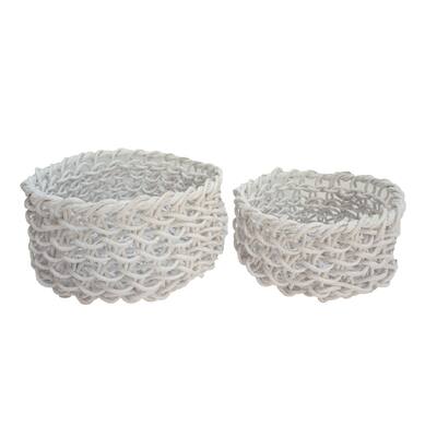 Set of 2 Sm. Round Folding Baskets White- A