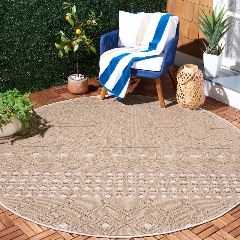 SAFAVIEH Global Janja Indoor /Outdoor Waterproof Rug - 6'7" Round - Beige/Ivory