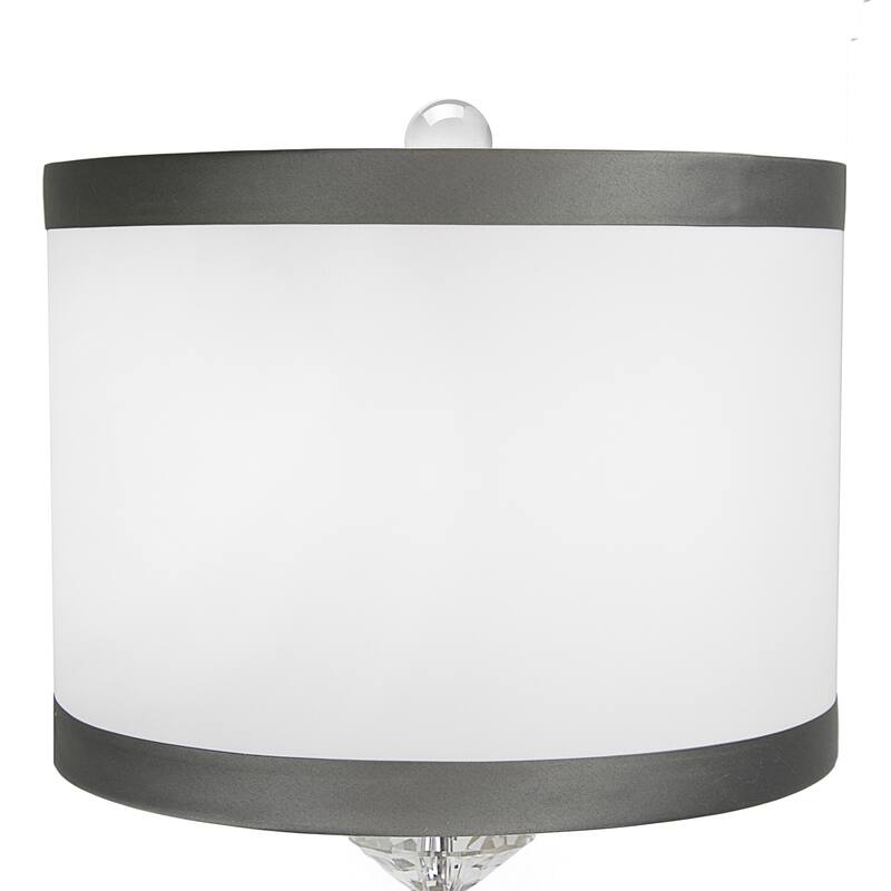 Diamond Torch 25.75" Crystal Table Lamp Set Polished Nickel & Off-White w/ Dark Grey Trim Shades
