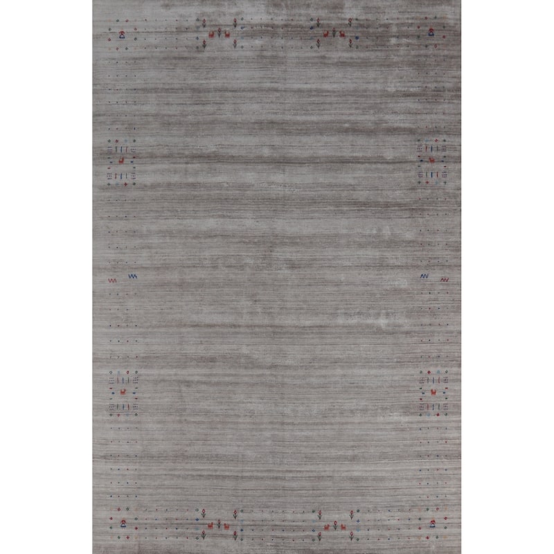 Hand Knotted Oriental 100% Wool Carpet Tribal Tribal Greys & Charcoal Gabbeh Area Rug - 12' 2'' X 9' 1''