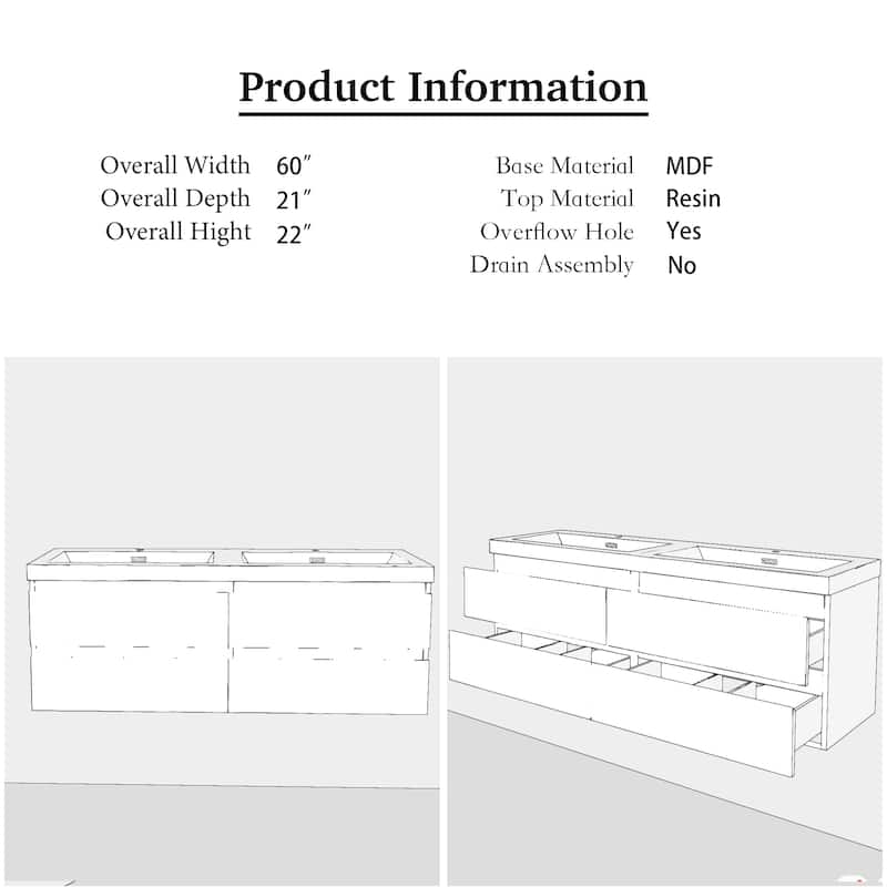 Floating Bathroom Vanity with two Resin Top