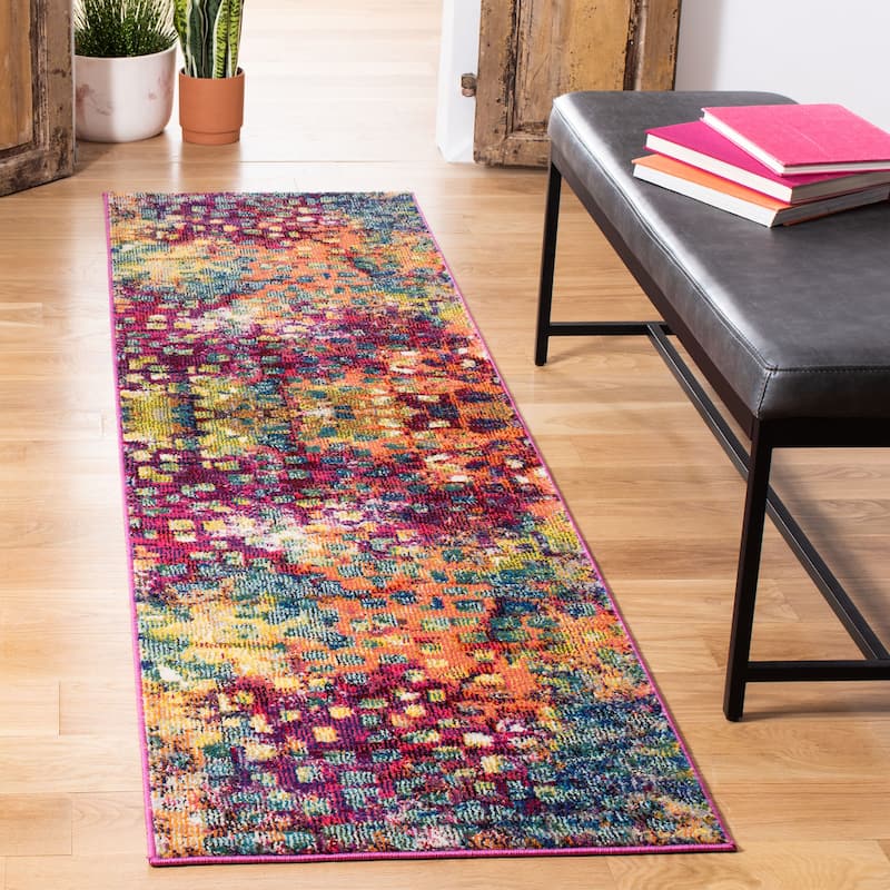 SAFAVIEH Monaco Panna Boho Abstract Modern Watercolor Area Rug - 2'2" x 6' Runner - Pink/Multi
