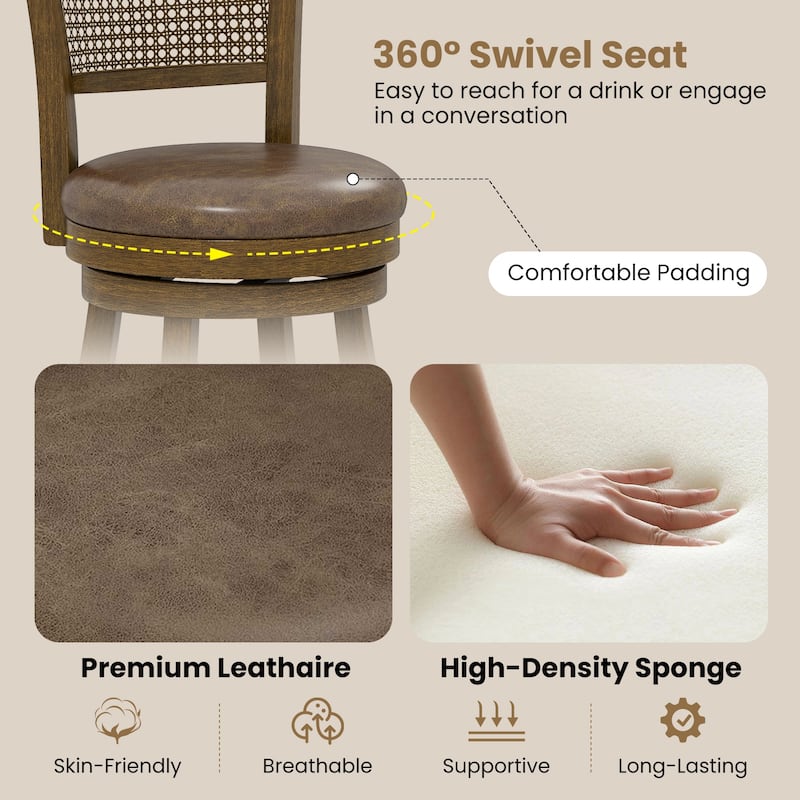 Gymax Set of 2 Bar Stools 25'' Swivel Bar Chairs w/ PE Rattan Backrest