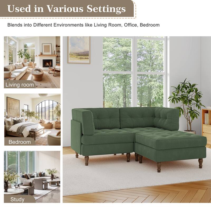 Corduroy Upholstered Modular Corner Sectional Sofa with Reversible Ottoman