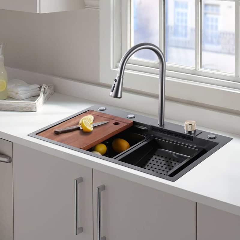 Lordear 29.5" Versatile Workstation Drop-In Stainless Steel Kitchen Sink 16 Gauge Single Bowl - 29.5"x18"