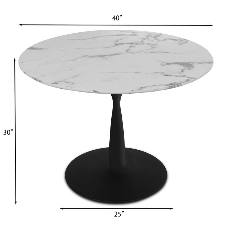 Round White Faux Marble Topped Round Pedestal Dining Table - 40"x40"x30"