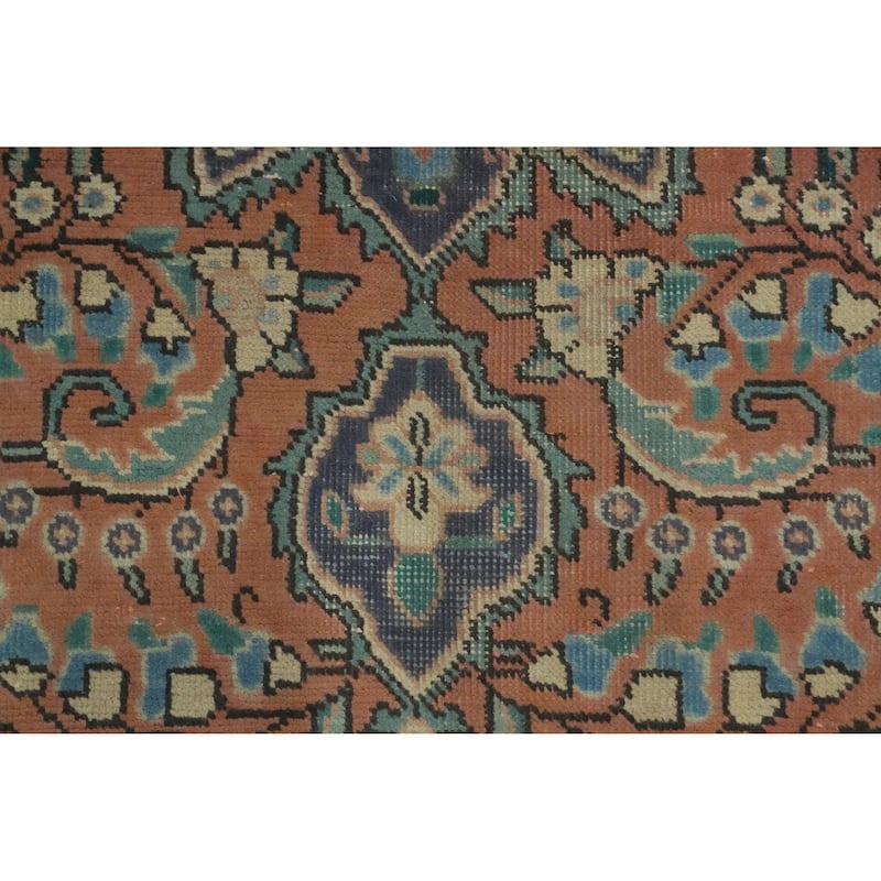 Hand Knotted Oriental 100% Wool Carpet Traditional Floral Oranges & Rust Tabriz Area Rug - 9' 7'' X 6' 4''