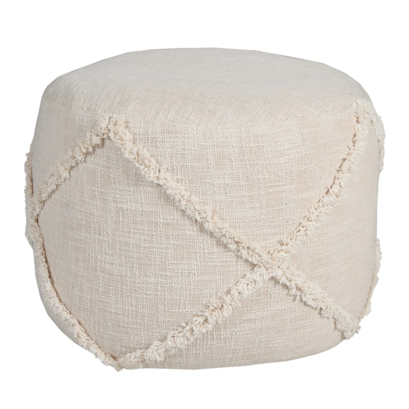 18-Inch Cotton Cylinder Pouf Ottoman for Floor Seating and Footrest
