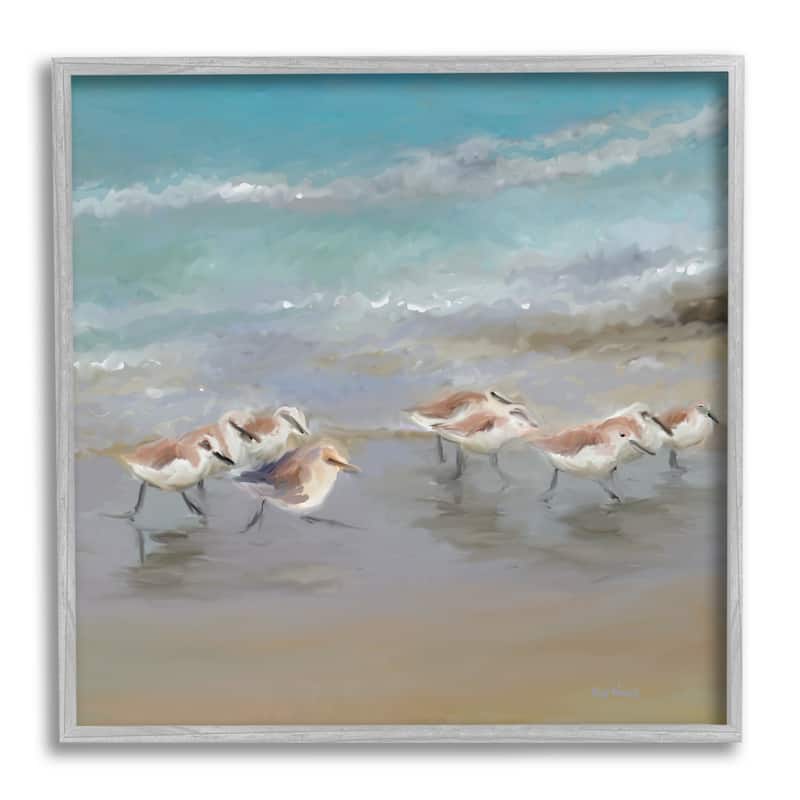 Stupell Coastal Sandpipers Beach Waves Shore Framed Giclee Art by Rick Novak