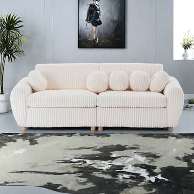 84.4" Corduroy 3-Seater Sofa with Solid Wood Frame, Comfortable Cushions