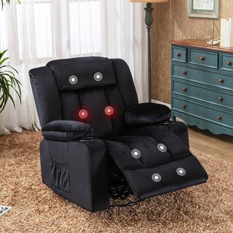 Lucklife Recliner Chair Massage Rocker with Heated 360 Degree Swivel Lazy Boy Recliner Single Sofa Seat with Cup Holders