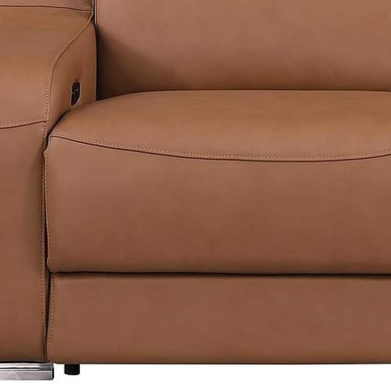 HomeRoots 103" Chestnut Italian Leather Reclining USB Sofa