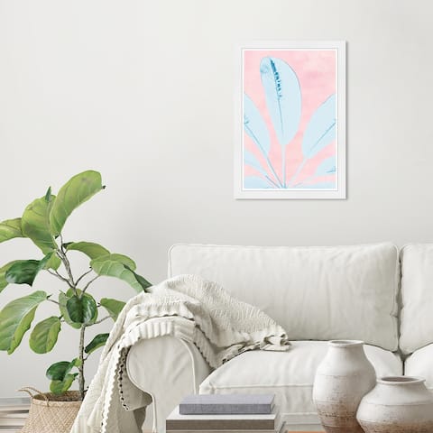 Wynwood Studio 'Long Leafy Blue' Floral and Botanical Pink Wall Art Framed Print