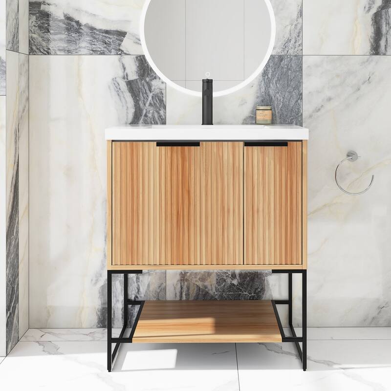 24"/30" Plywood Freestanding Bathroom Vanity Set with White Sink