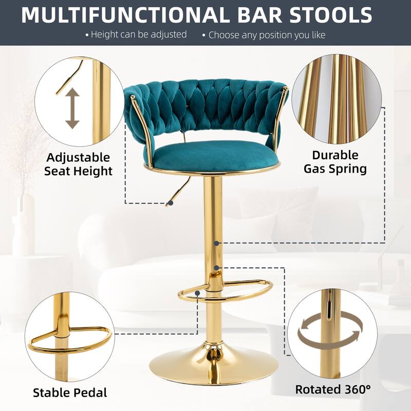 Velvet Tufted Adjustable Counter Height Rotating Bar Stools with Footrest (set of 2)