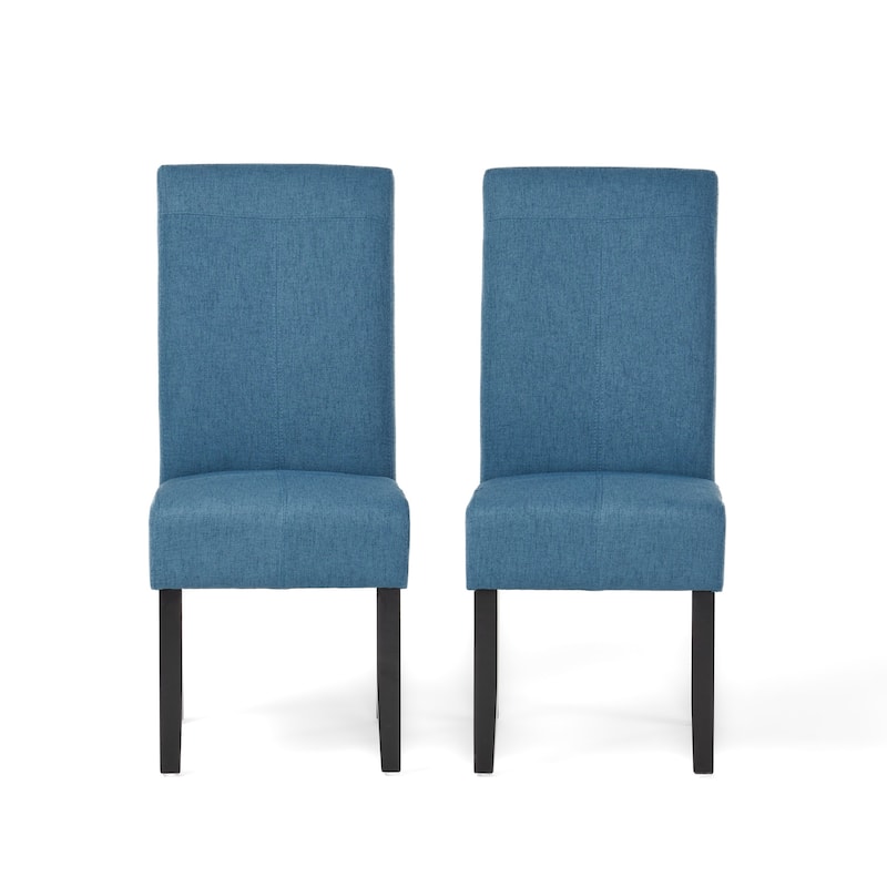 Tanya Armless Dining Chair Set of 2, Stitched Details, Blue Fabric