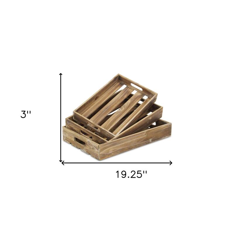HomeRoots 19" Brown Rectangular Wood Handmade Tray With Handles