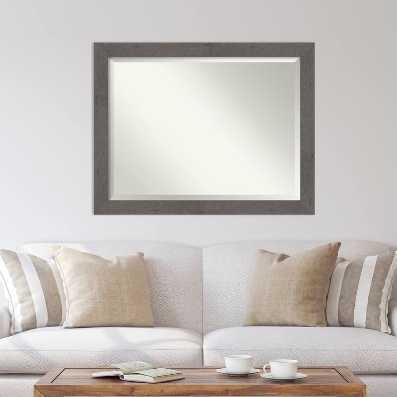 Beveled Wall Mirror - Rustic Plank Espresso Frame