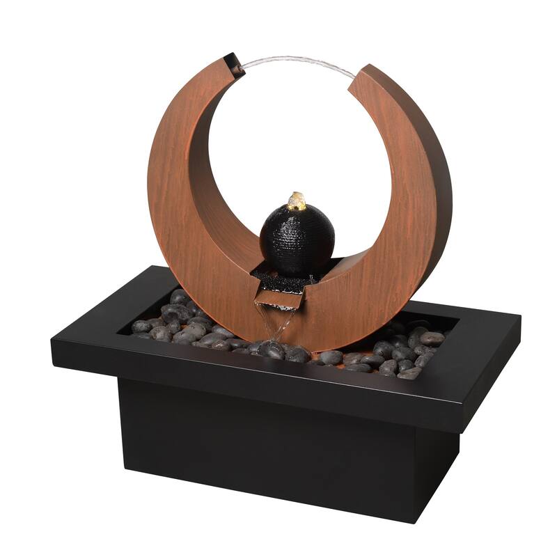 LED Lighted Outdoor Garden Water Fountain with Basin - 27.5" - Brown and Black