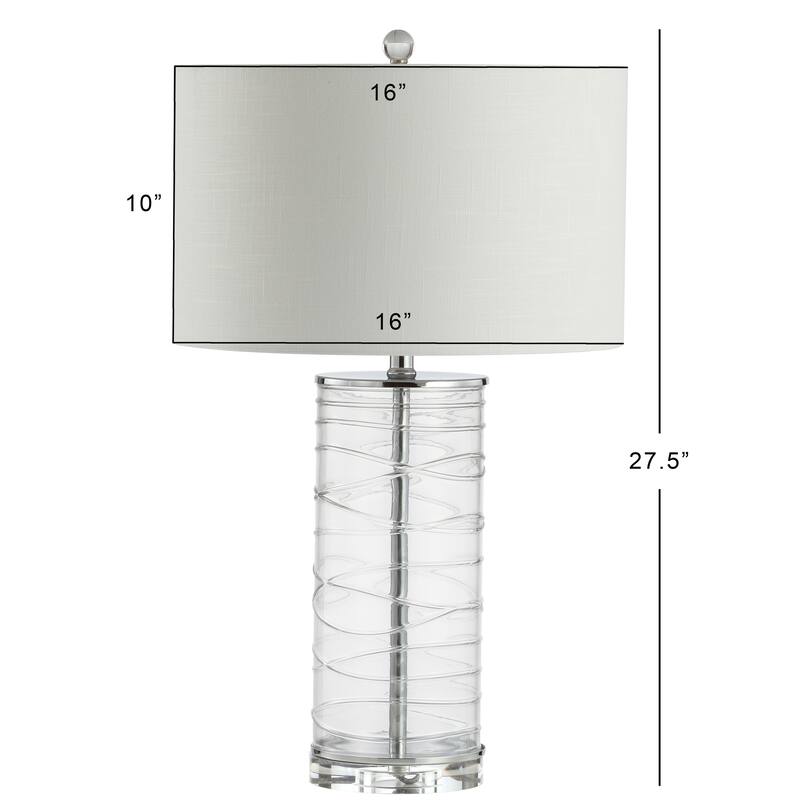 Coco 27.5" Modern Fused Glass Cylinder LED Table Lamp, Turquoise (Set of 2) by JONATHAN Y