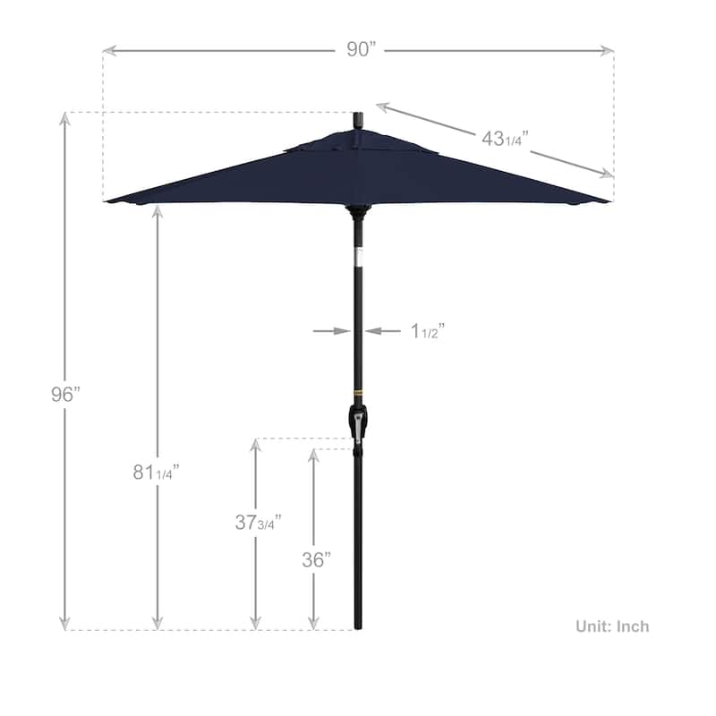 California Umbrella 7.5' Round Crank Lift Push Button Tilt Black Aluminum Patio Umbrella with Pacifica Pacific Blue Fabric