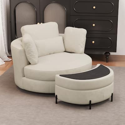 Modern Chenille 360° Swivel Accent Barrel Chair and Storage Ottoman