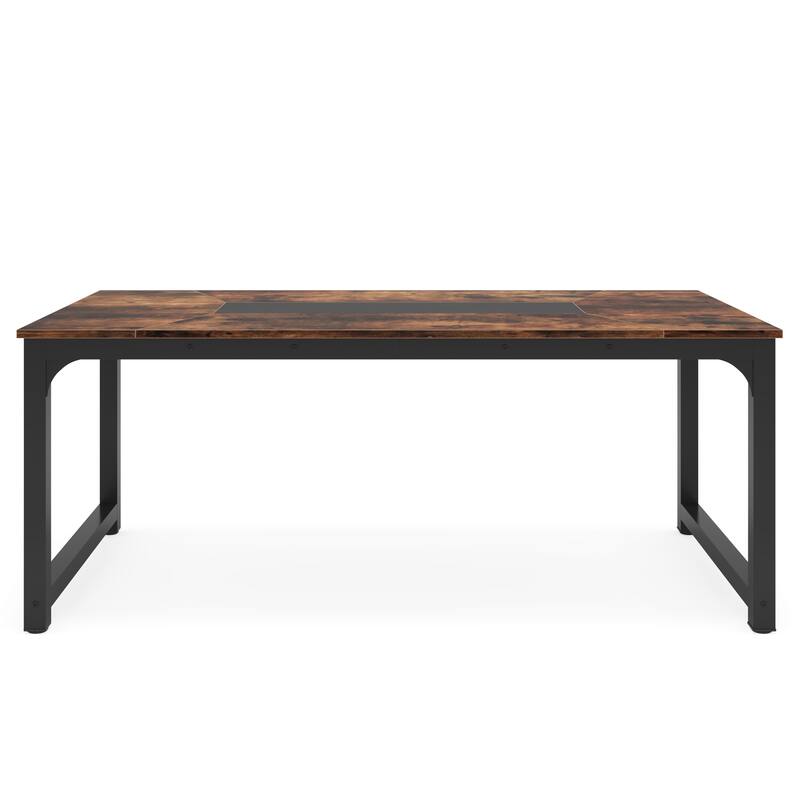 71" Industrial Dining Table for 6-8 People, Rustic Rectangular Kitchen & Dining Room Table with Heavy-Duty Metal Frame