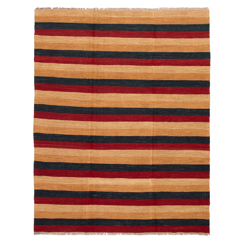 ECARPETGALLERY Flat-Weave Natural Brown, Red Wool Tapestry Kilim - 8'1 x 10'4