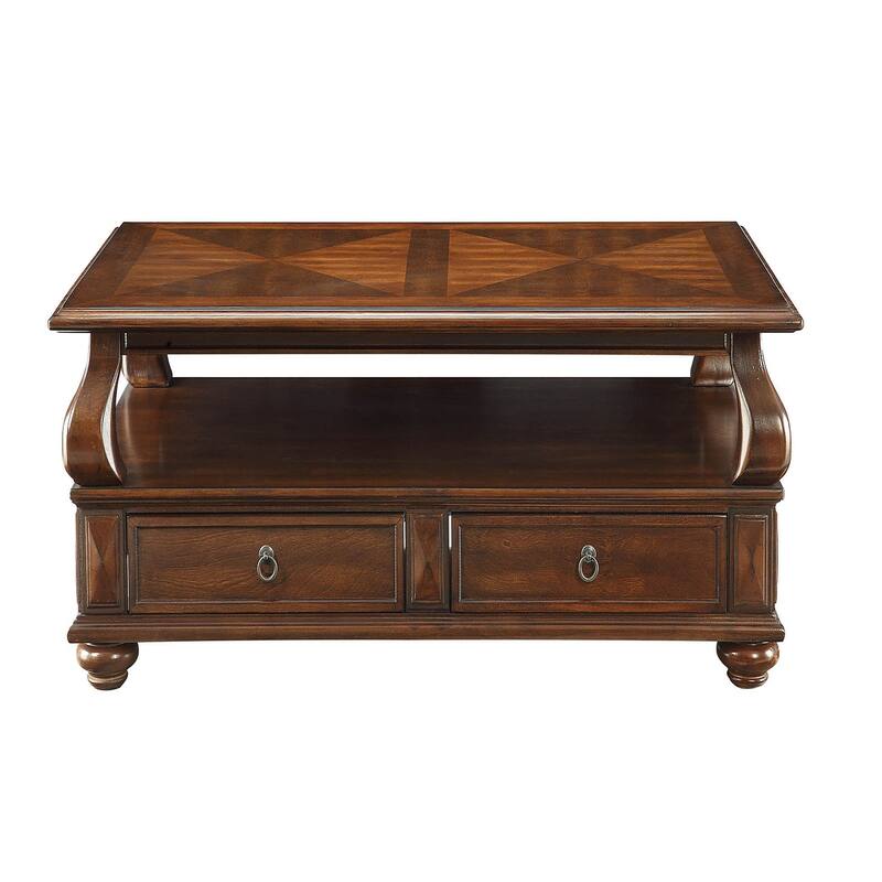 Yaztrie Walnut 4-drawer Coffee Table with Open Shelf