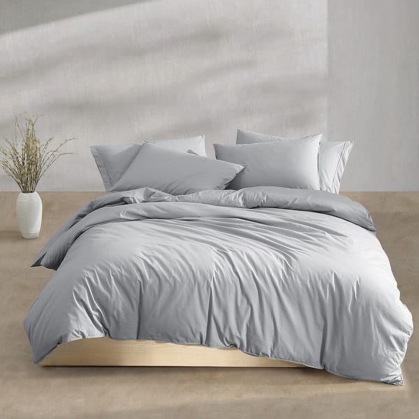 Calvin Klein Washed Percale Solid Cotton Duvet Cover Set