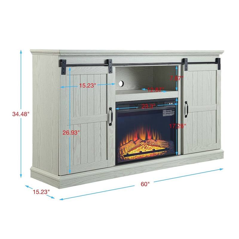 Myrtle 60 In. Fireplace Sliding Doors Media Console
