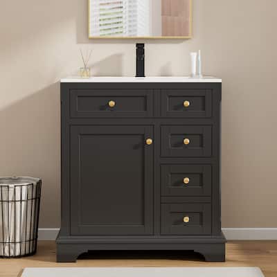 Retro Bathroom Vanity W/ Drop in Sink Combo Cabinet Set