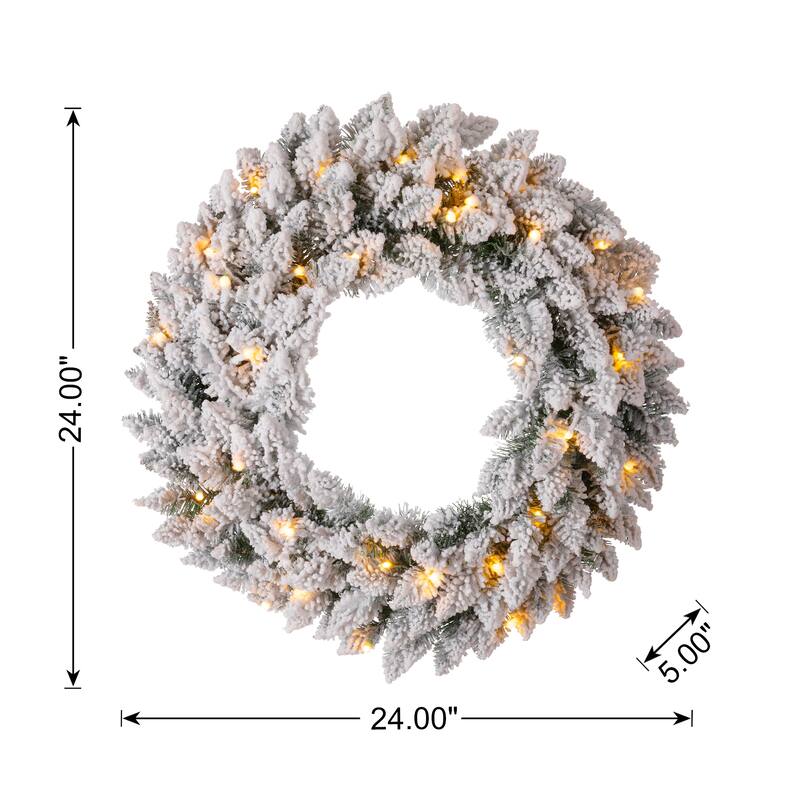 Glitzhome Snow Flocked Christmas Wreath or Garland with LED and Timer