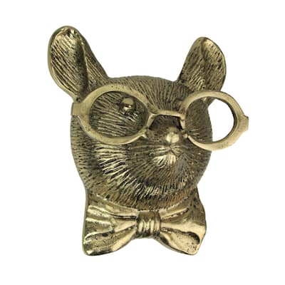 Gold Mouse Head Wall Hanging With Spectacles Quirky Cast Aluminum