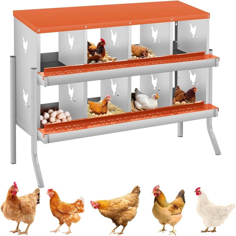 8 Compartment Nesting Box, Chicken Laying Box, with Bracket Legs, Easy to Clean and Install - Red