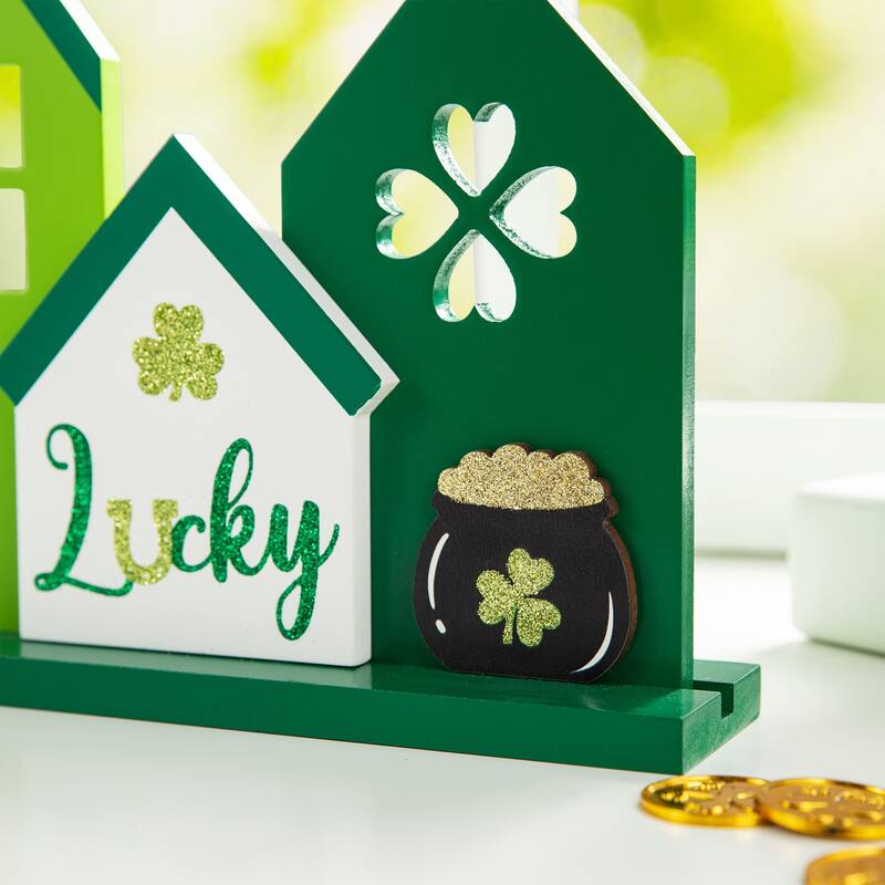 Glitzhome 16"L St. Patrick's Wooden Shamrocks Table decor
