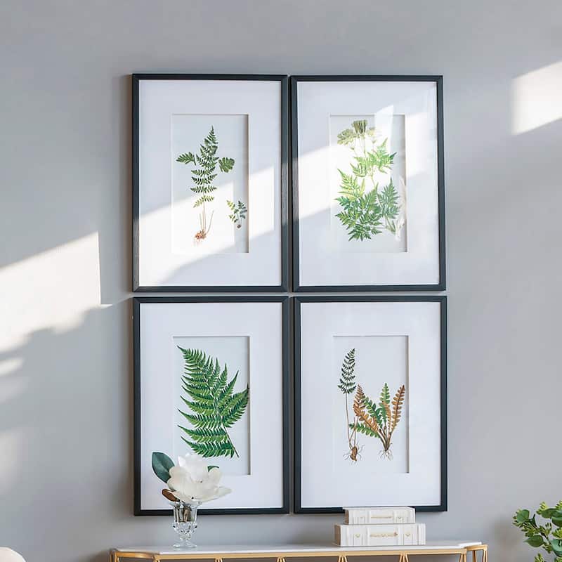 Set of 4 Botanical Black And White Fern Wall Art - Black
